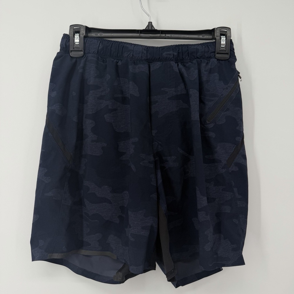 Lululemon Camouflage Blue Gym Shorts‎ Mens Small Lined Drawstring Waist 6.5"